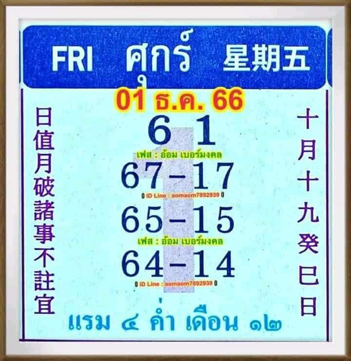 รวมเลขหวยปฎิทิน แม่นทุกงวดแป๊ะปังจริง 01/12/66