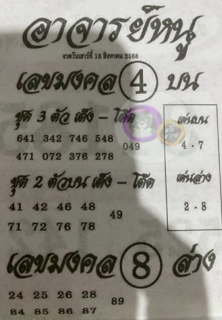 เลขเด็ดอาจารย์หนู 16/08/68