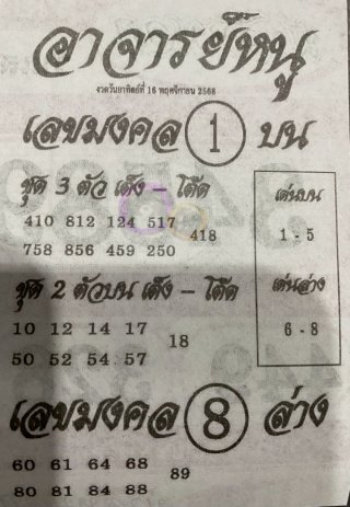 เลขเด็ดอาจารย์หนู 16/11/68
