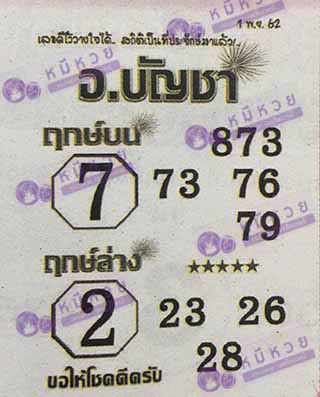 หวยซอง อ.บัญชา 1/11/62, หวยซอง อ.บัญชา 1-11-2562, หวยซอง อ.บัญชา 1 พ.ย. 2562, หวยซอง, หวยซอง อ.บัญชา, เลขเด็ดงวดนี้, เลขเด็ด, หวยเด็ด