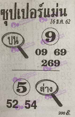 ซุปเปอร์แม่น 16/12/62, ซุปเปอร์แม่น 16-12-2562, ซุปเปอร์แม่น 16 ธ.ค. 2562, หวยซอง, ซุปเปอร์แม่น, เลขเด็ดงวดนี้, เลขเด็ด, หวยเด็ด