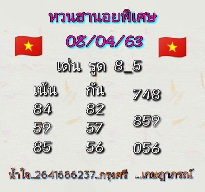 เลขเด็ดหวยฮานอยพิเศษ 8 เม.ย. 2563