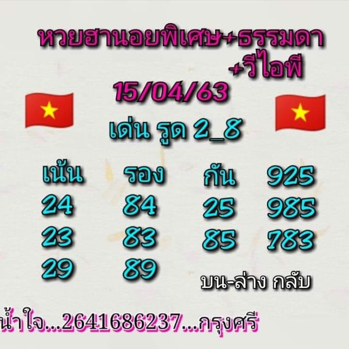 หวยฮานอย วัน 15/04/2563