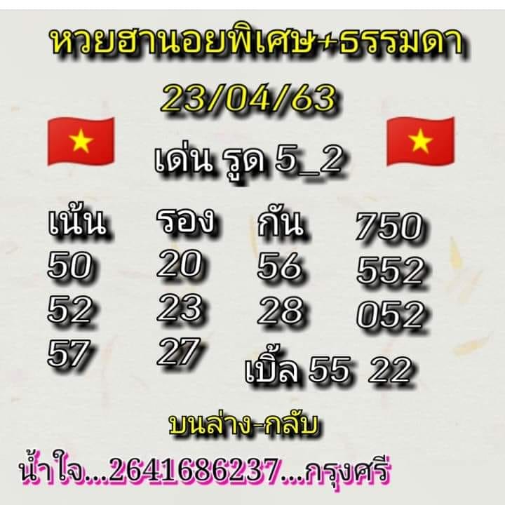 เลขเด็ดหวยฮานอยพิเศษ 23 เม.ย. 2563