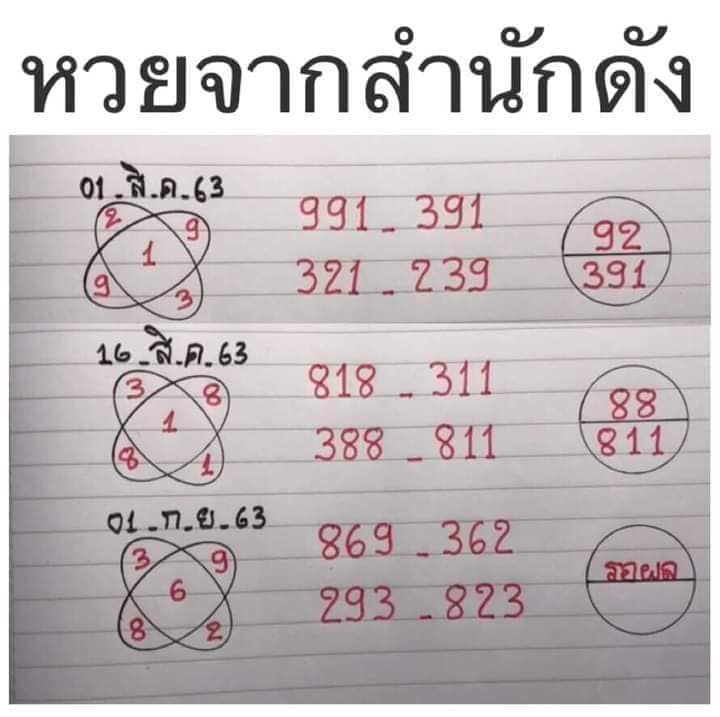 หวยเขียน 1/9/63