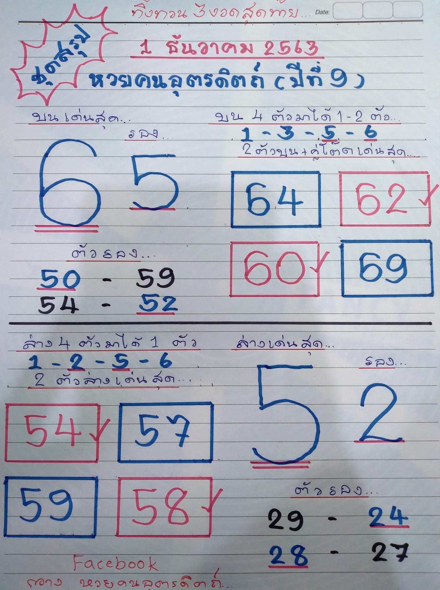 หวยเขียน 1/12/63