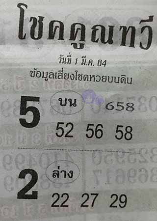 หวยซอง โชคคูณทวี 1/3/64 สำหรับแฟนหวยชุดโชคคูณทวี รวมข่าวหวยเด็ด