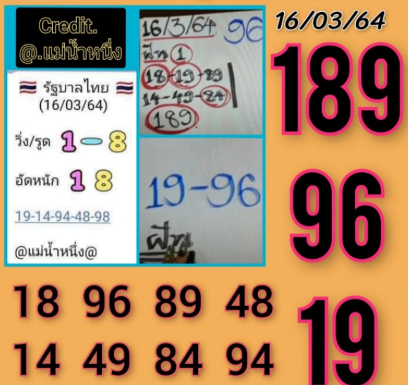 เลขดังแม่น้ำหนึ่ง16/3/64