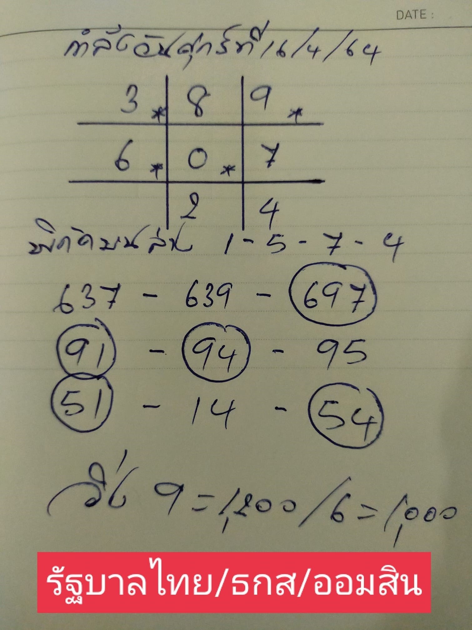 เลขหวยเขียน 16/4/64