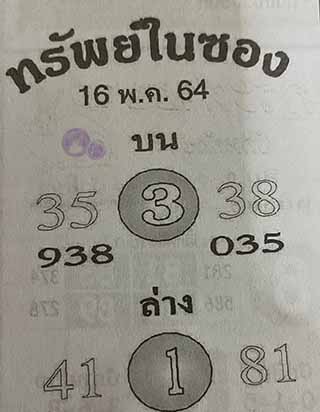 หวยซองทรัพย์ในซอง 16/5/64