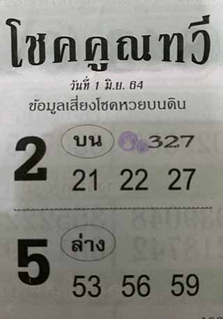 หวยซอง โชคคูณทวี 1/6/64 สำหรับแฟนหวยชุดโชคคูณทวี รวมข่าวหวยเด็ด