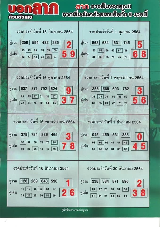 รวมเลขหวยปฎิทิน 16-12-64