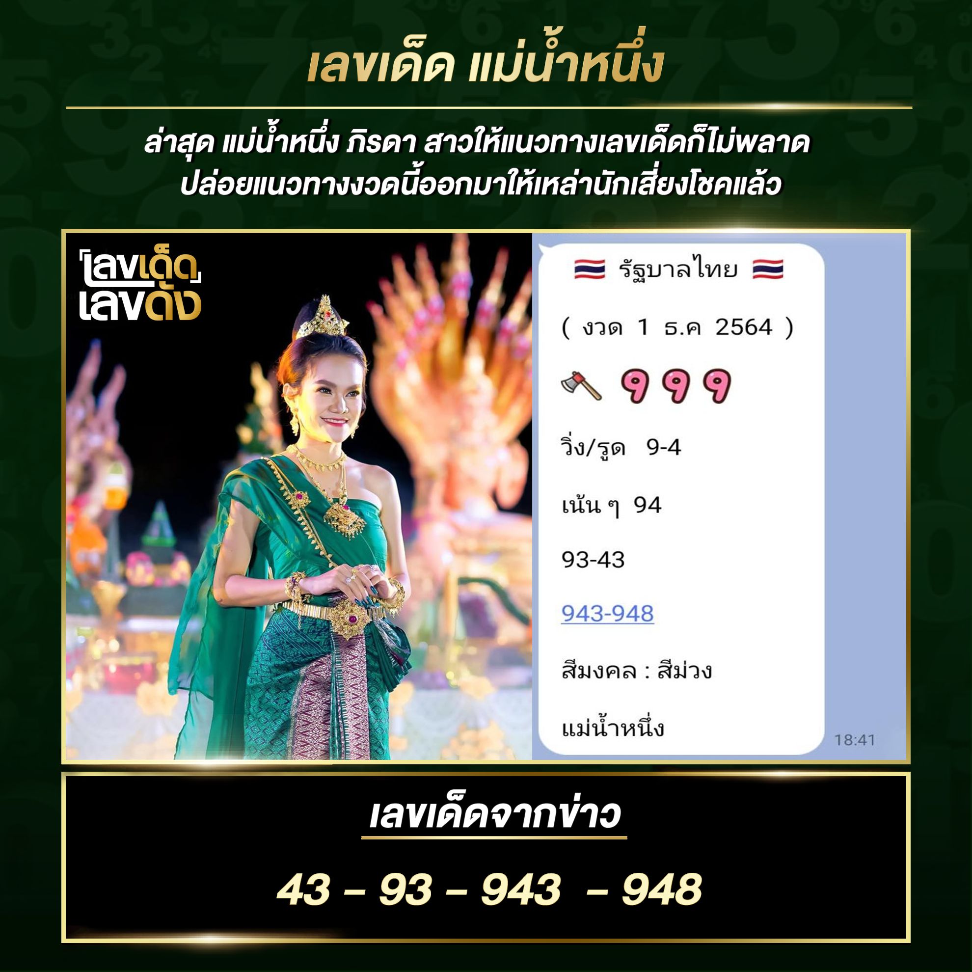 เลขเด็ดเลขดังแม่น้ำหนึ่ง แม่นทุกงวด งวดวันที่ 1 ธันวาคม 2564