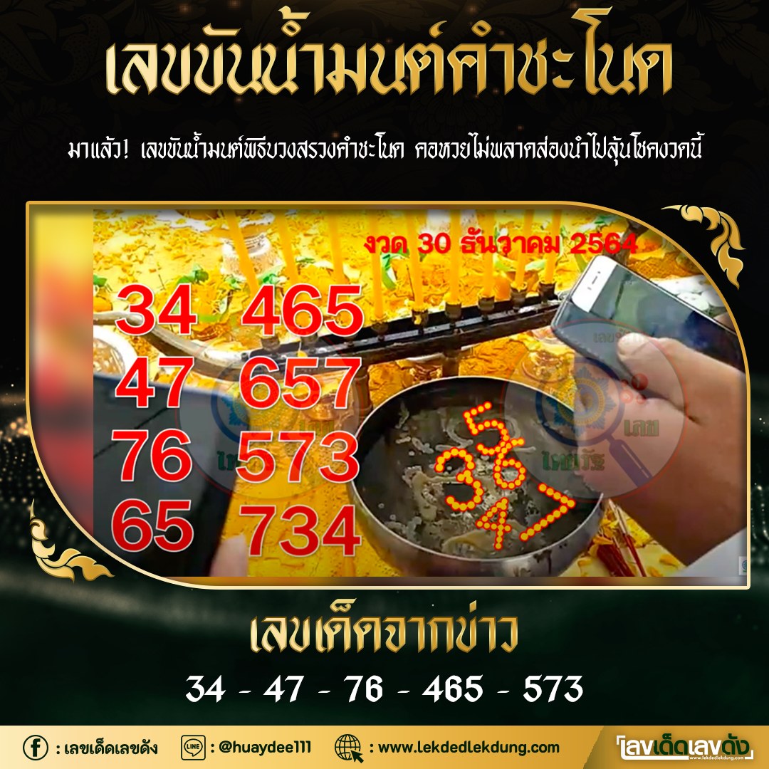 รวมเลขดังขันน้ำมนต์ ทั่วประเทศที่ทุกคนรอคอย งวด 30/12/64