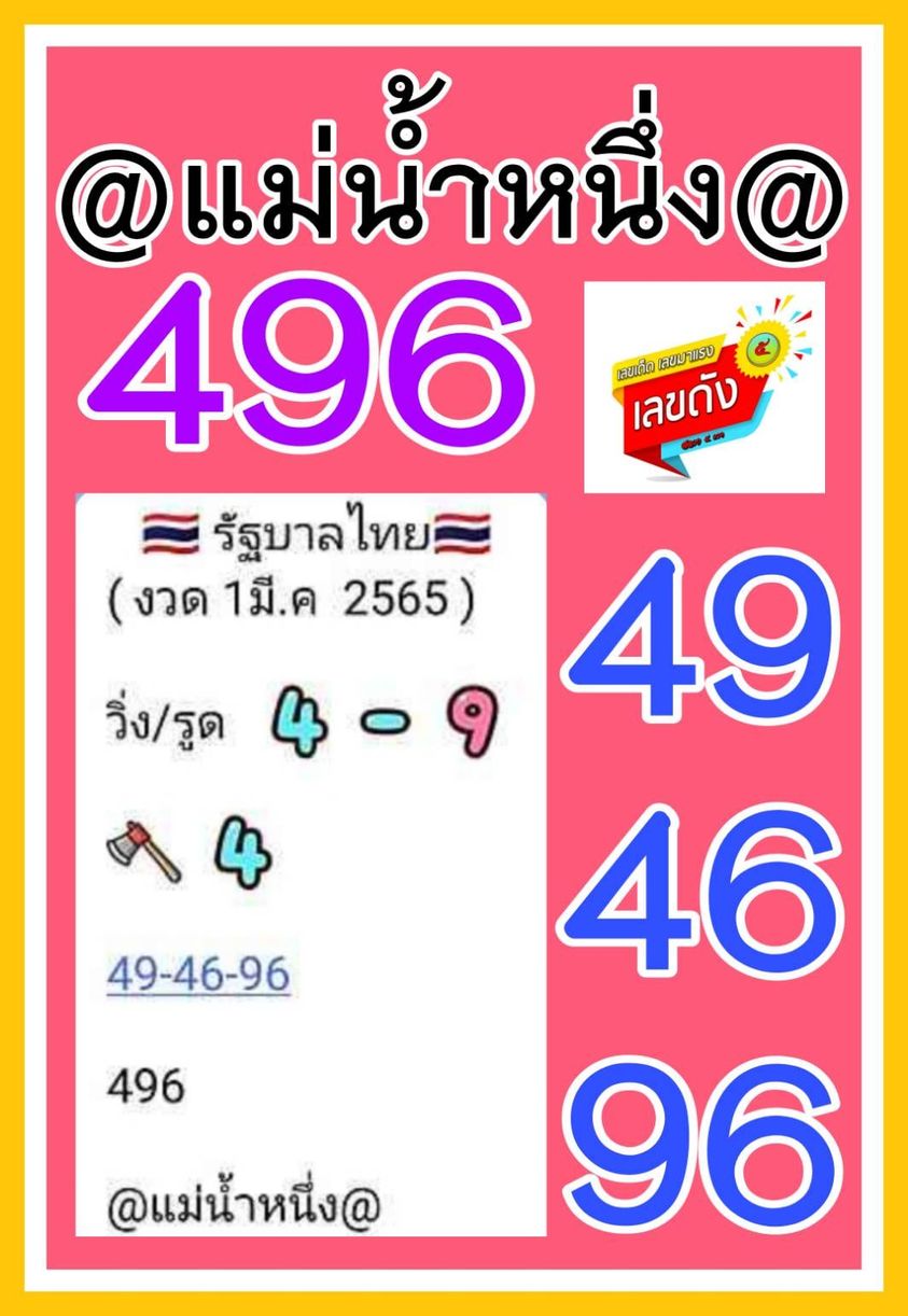 เลขเด็ดแม่น้ำหนึ่ง โชว์เลขเด็ดให้แฟนหวย งวด 01/03/2565