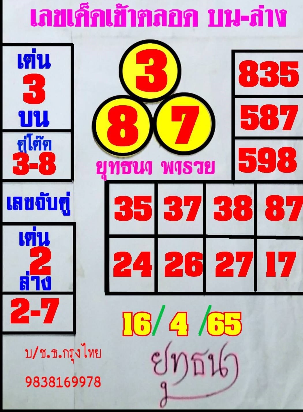 เลขหวยเขียน เลขดังเลขเด็ดโดนใจที่ตามหา งวด 16/04/65