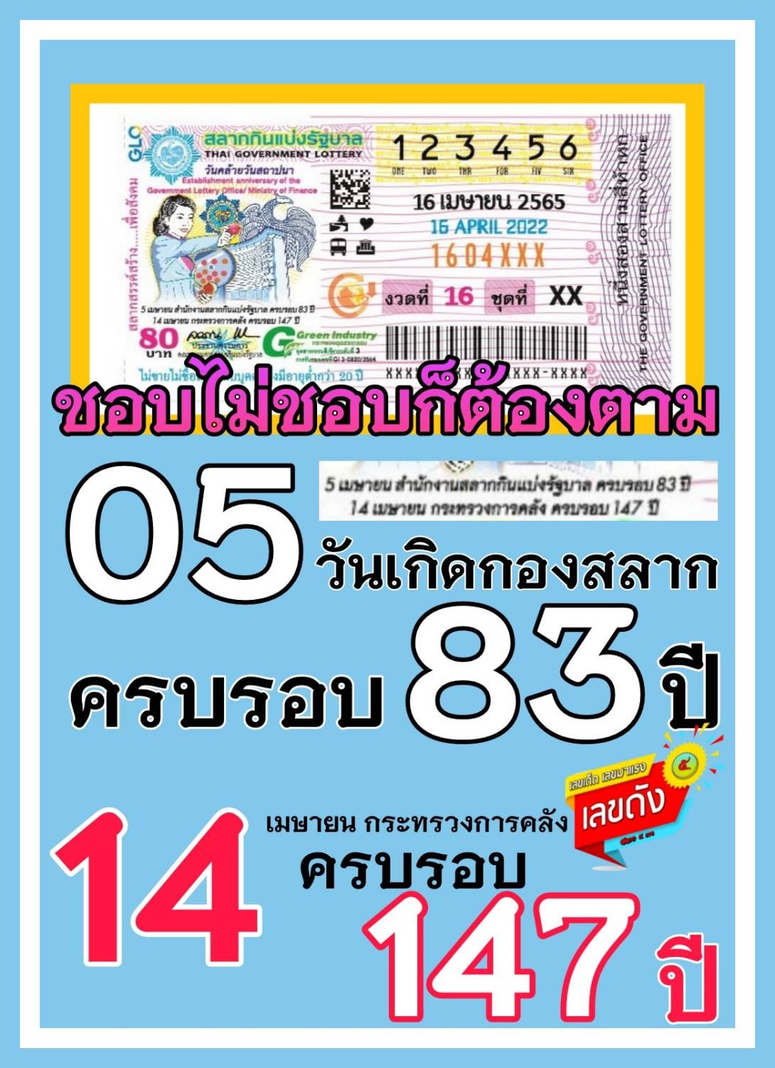 เลขเด็ดเลขดังวันสำคัญ งวดวันที่ 16 เมษายน 2565