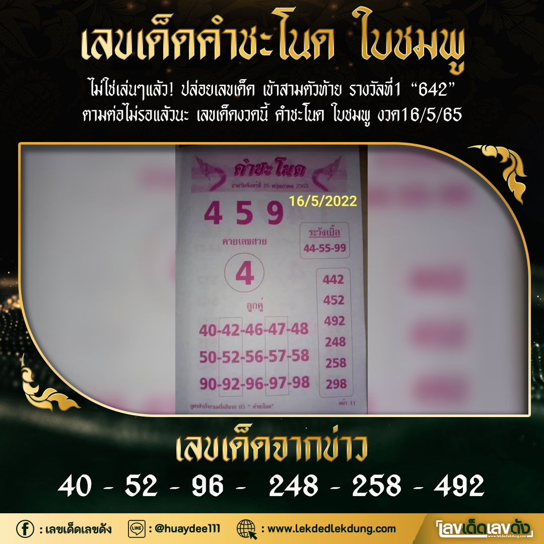 งวดที่แล้วแม่นมาก เลขเด็ดคำชะโนด 16/05/65 งวดนี้มาส่องต่อ