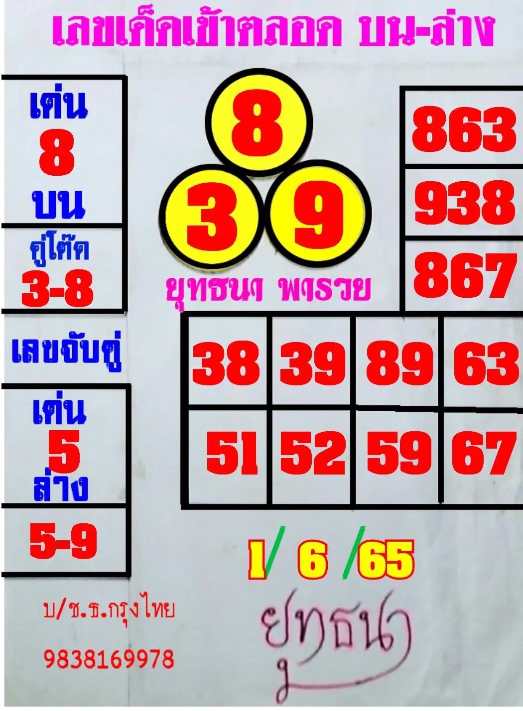 เลขหวยเขียน เลขดังเลขเด็ดโดนใจที่ตามหา งวด 01/06/65