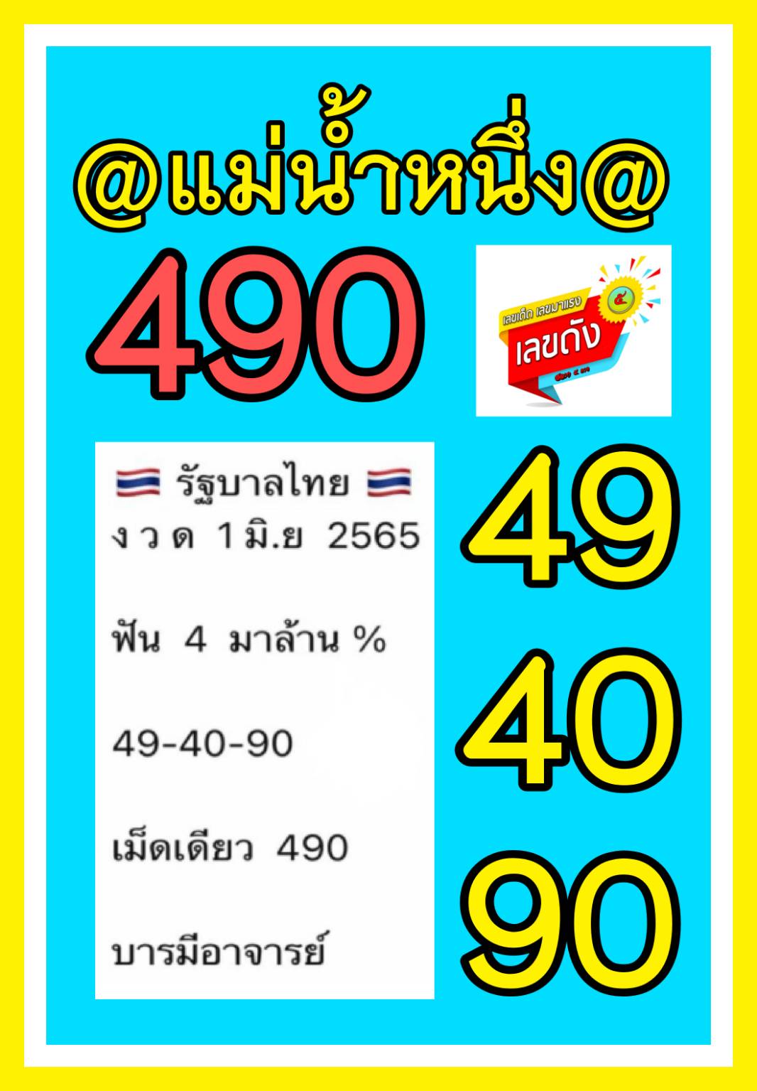 เลขเด็ดแม่น้ำหนึ่ง โชว์เลขเด็ดให้แฟนหวย งวด 01/06/2565