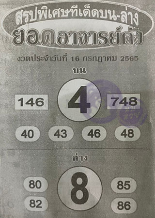 หวยซอง ยอดอาจารย์ดัง 16/07/65