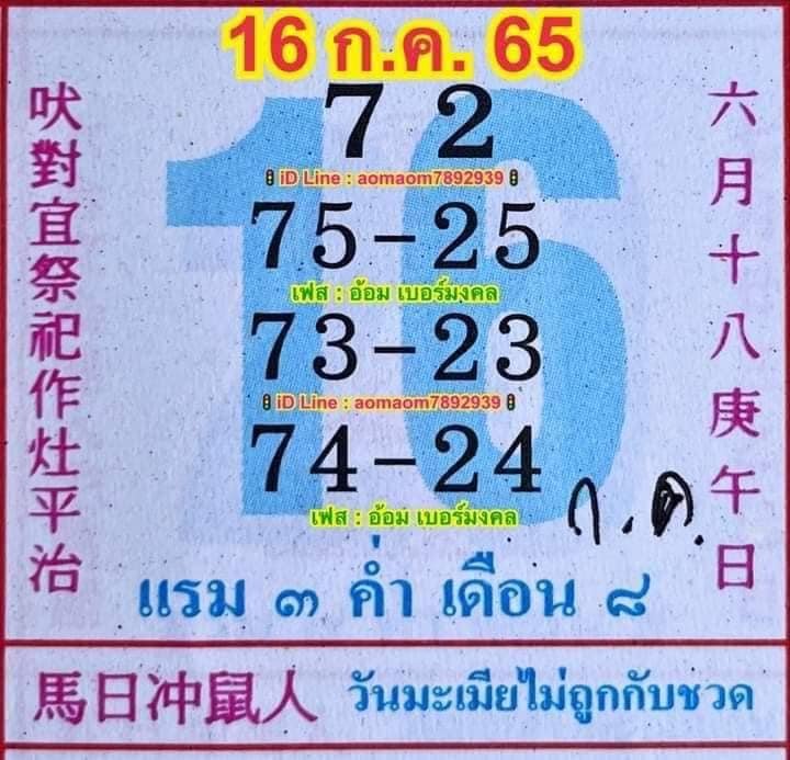 รวมเลขหวยปฎิทิน งวดที่แล้วแม่นแป๊ะปังจริง 16/07/65