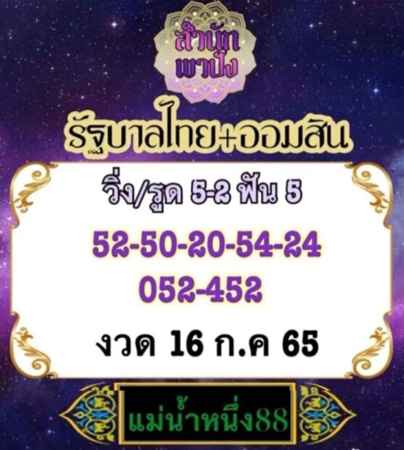 เลขเด็ดแม่น้ำหนึ่ง ห้ามพลาดงวดที่แล้วแม่นเด้อ งวด 16/07/2565