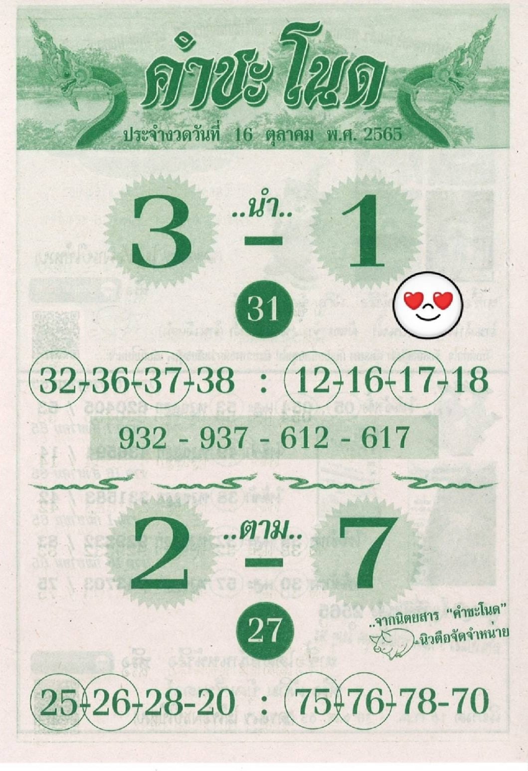 เลขเด็ดทีมตรังคำชะโนด 01/10/65