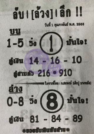 หวยซอง ลับล้วงลึก 01/02/66 สำหรับแฟนหวยลับล้วงลึก รวมข่าวหวยเด็ด