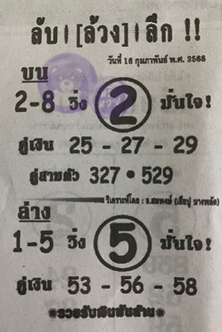 หวยซอง ลับล้วงลึก 16/02/66 สำหรับแฟนหวยลับล้วงลึก รวมข่าวหวยเด็ด