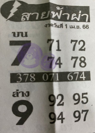 หวยซอง สายฟ้าผ่า 01/04/66 เลขเด็ดงวดนี้