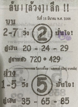 หวยซอง ลับล้วงลึก 16/03/66 สำหรับแฟนหวยลับล้วงลึก รวมข่าวหวยเด็ด