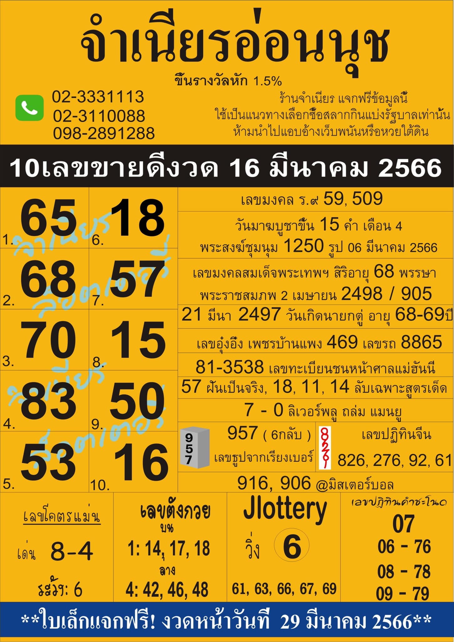 รวมทุกสำนัก 10 เลขดังคนแห่ซื้อเยอะ 16/03/66 เลขห้ามพลาดเด้อสู