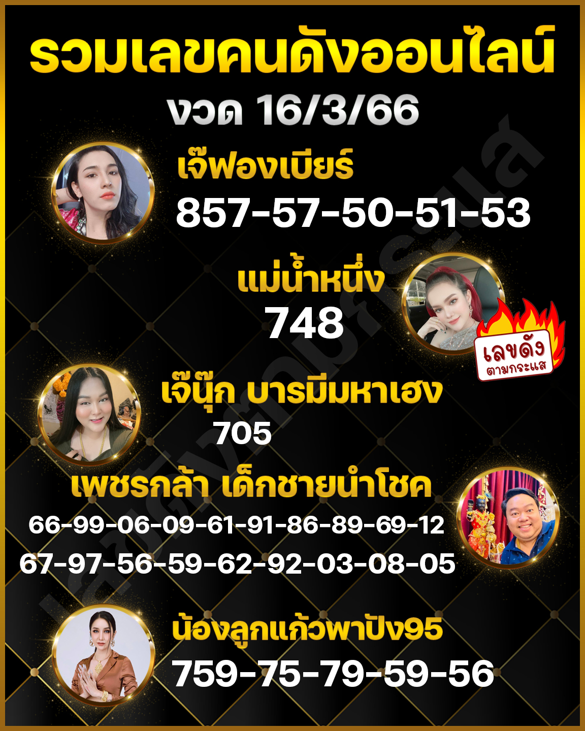 เลขเด็ดอาจารย์ดัง-คนดังออนไลน์ 16/03/66