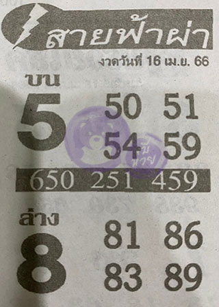 หวยซอง สายฟ้าผ่า 16/04/66 เลขเด็ดงวดนี้