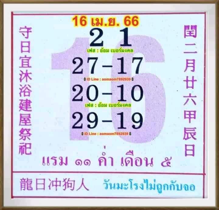 รวมเลขหวยปฎิทิน แม่นทุกงวดแป๊ะปังจริง 16/04/66