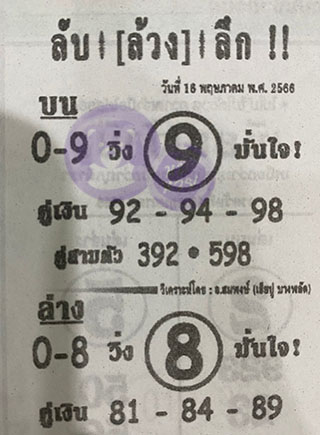 วยซอง ลับล้วงลึก 16/05/66 สำหรับแฟนหวยลับล้วงลึก รวมข่าวหวยเด็ด