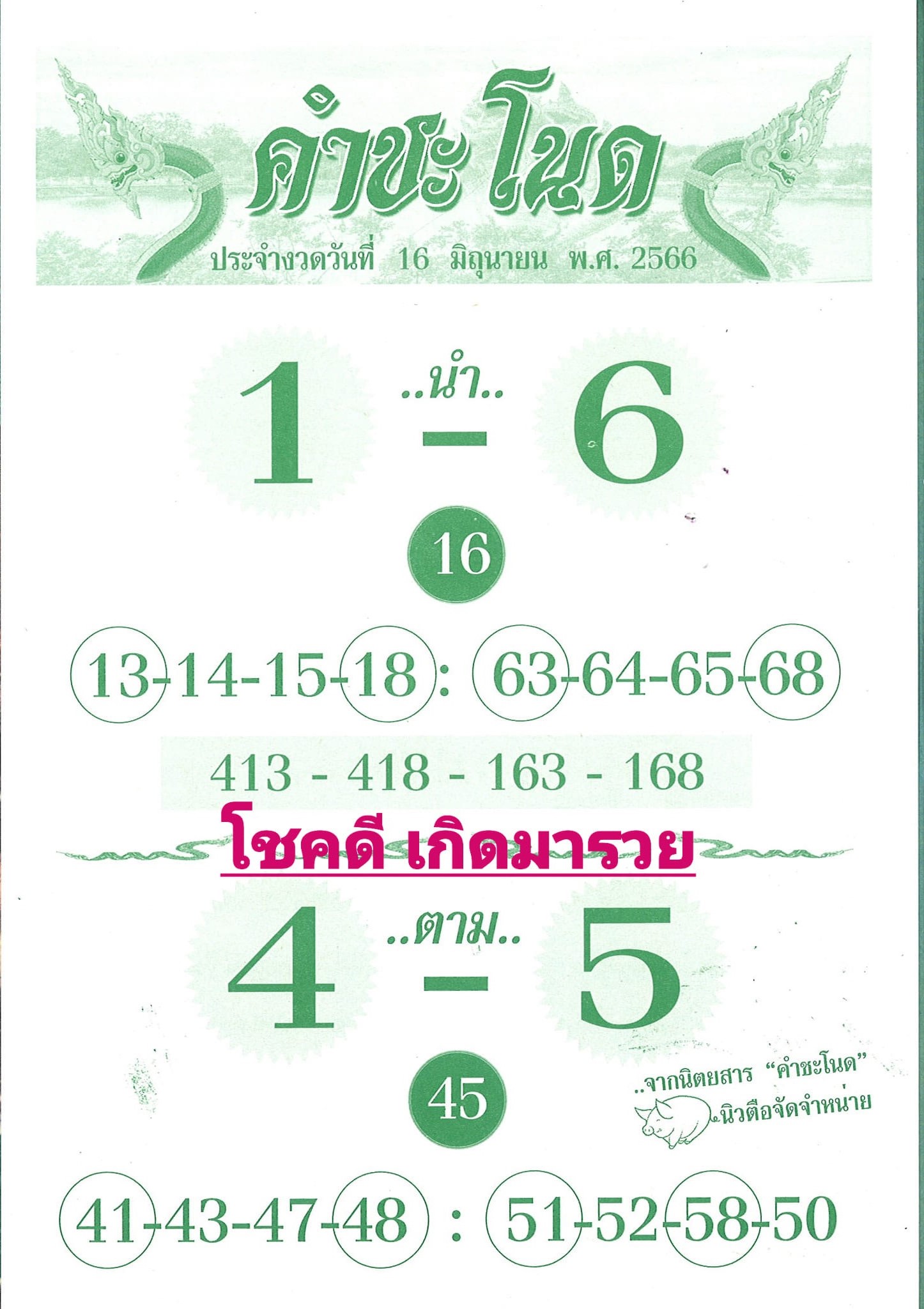 เลขเด็ดทีมตรังคำชะโนด งวด 16/06/66