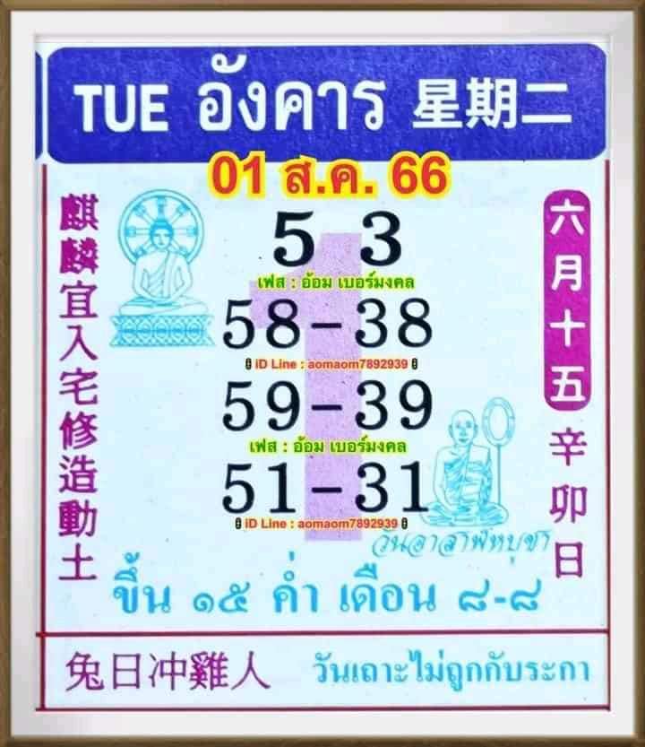 รวมเลขหวยปฎิทิน แม่นทุกงวดแป๊ะปังจริง 01/08/66