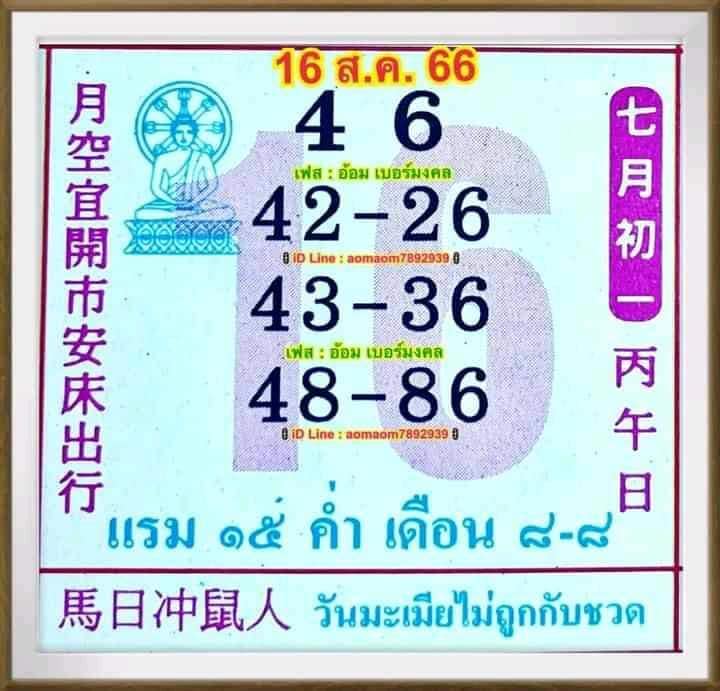 รวมเลขหวยปฎิทิน แม่นทุกงวดแป๊ะปังจริง 16/08/66