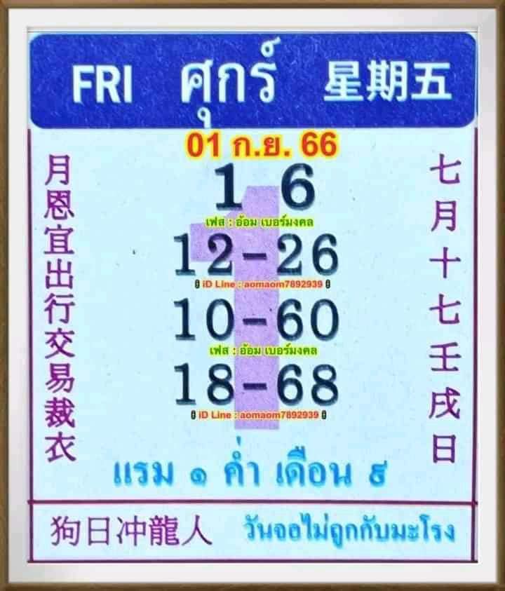 รวมเลขหวยปฎิทิน แม่นทุกงวดแป๊ะปังจริง 01/09/66