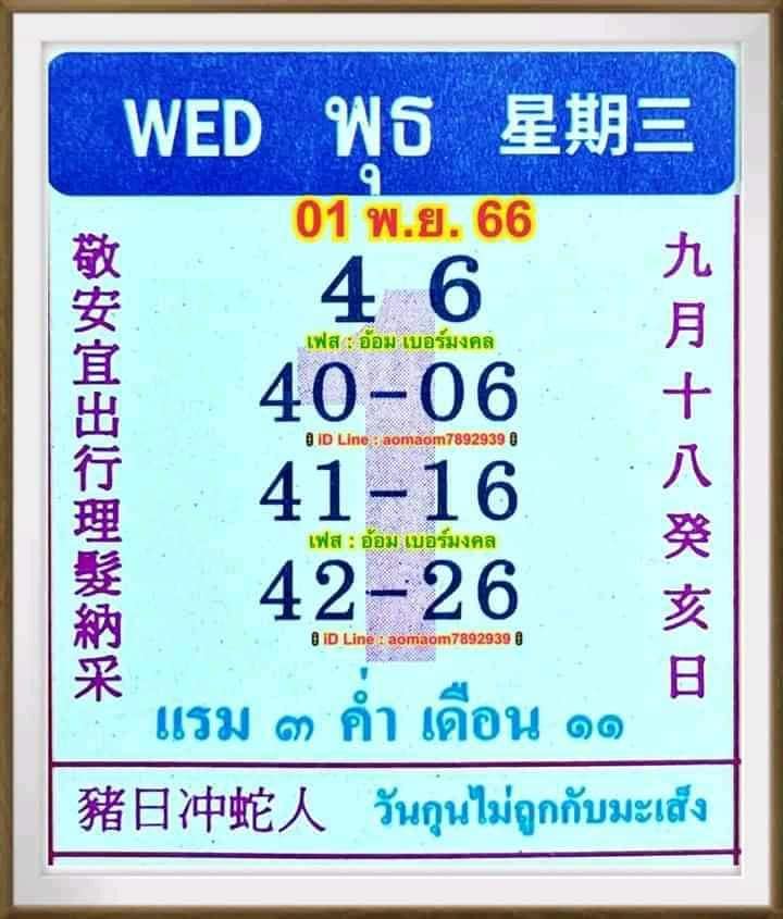 รวมเลขหวยปฎิทิน แม่นทุกงวดแป๊ะปังจริง 01/11/66