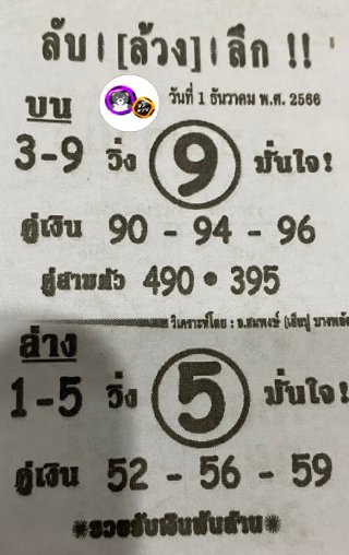 หวยซอง ลับล้วงลึก 01/12/66 สำหรับแฟนหวยลับล้วงลึก รวมข่าวหวยเด็ด