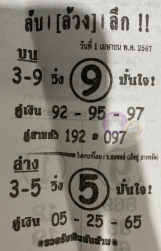 หวยซอง ลับล้วงลึก 01/04/67 สำหรับแฟนหวยลับล้วงลึก รวมข่าวหวยเด็ด