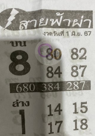 หวยซอง สายฟ้าผ่า 01/06/67