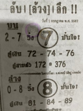 หวยซอง ลับล้วงลึก 01/07/67 สำหรับแฟนหวยลับล้วงลึก รวมข่าวหวยเด็ด