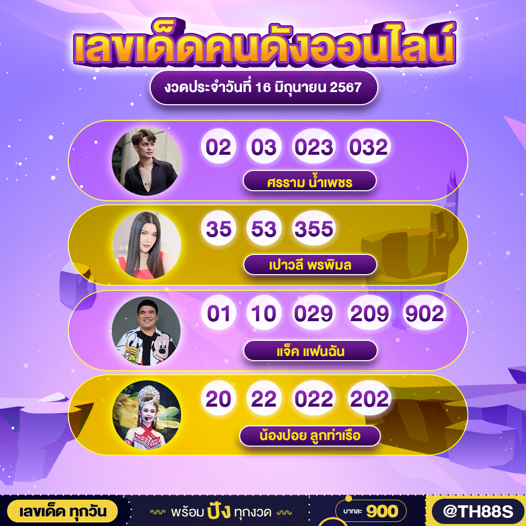 รวมเลขเด็ดดารา-คนดังแม่นๆ อยากมีโชค มาทางนี้ งวด 16/06/67