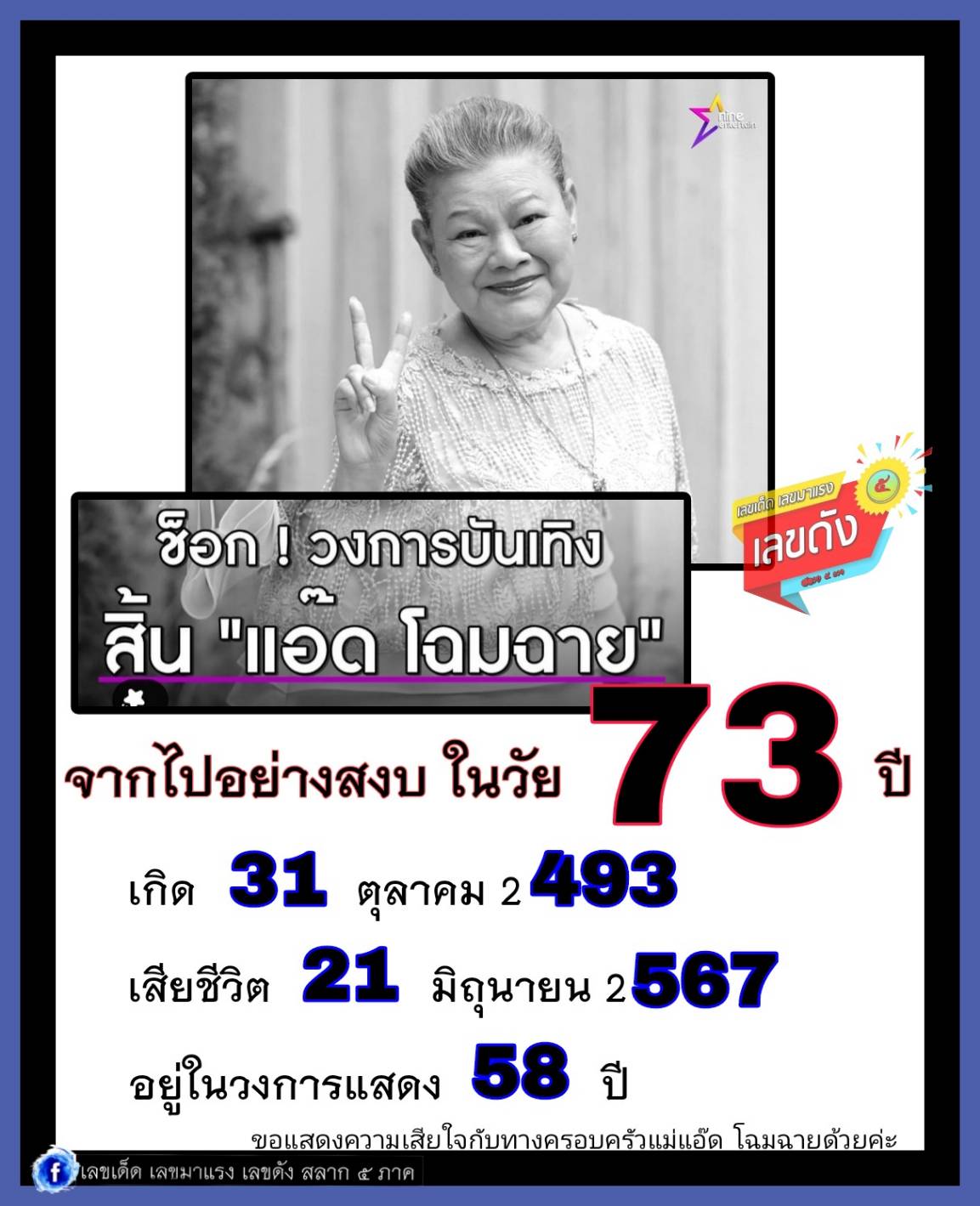 รวมเลขเด็ดดารา-คนดังแม่นๆ อยากมีโชค มาทางนี้ งวด 01/07/67