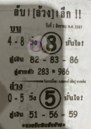 หวยซอง ลับล้วงลึก 01/08/67 สำหรับแฟนหวยลับล้วงลึก รวมข่าวหวยเด็ด