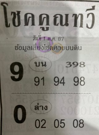 หวยซองโชคคูณทวี 01/10/67, หวยซอง โชคคูณทวี 01-10-2567, หวยซอง โชคคูณทวี 01 ต.ค. 2567, หวยซอง, หวยซอง โชคคูณทวี, เลขเด็ดงวดนี้, เลขเด็ด, หวย